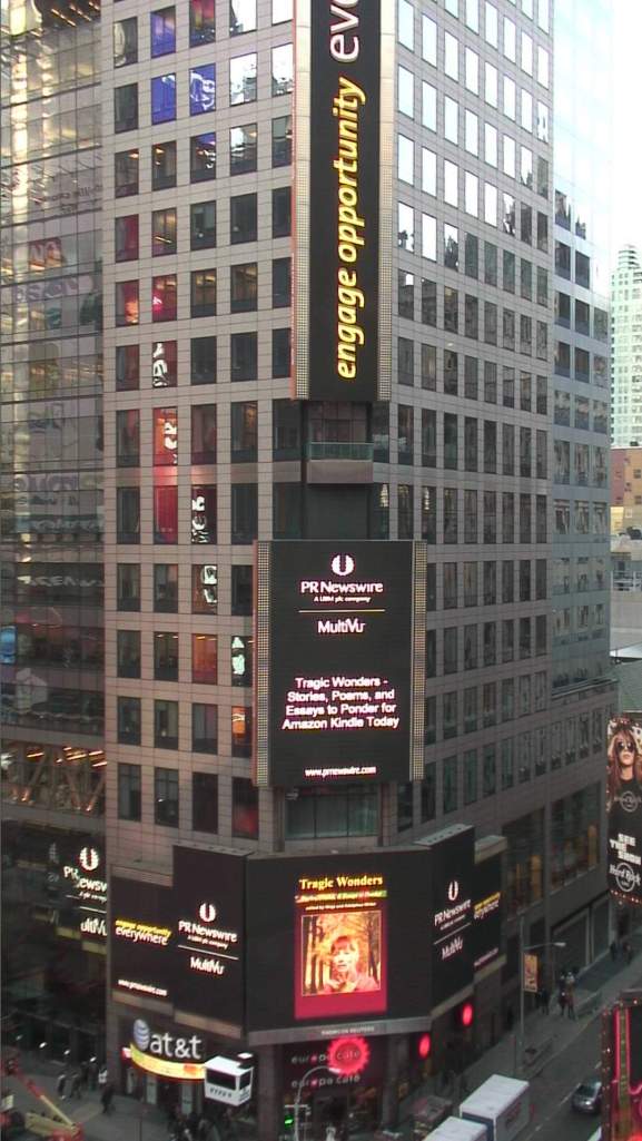 Tragic Wonders - Stories, Poems, and Essays to Ponder for Amazon Kindle on the Thompson Reuters building in Times Square